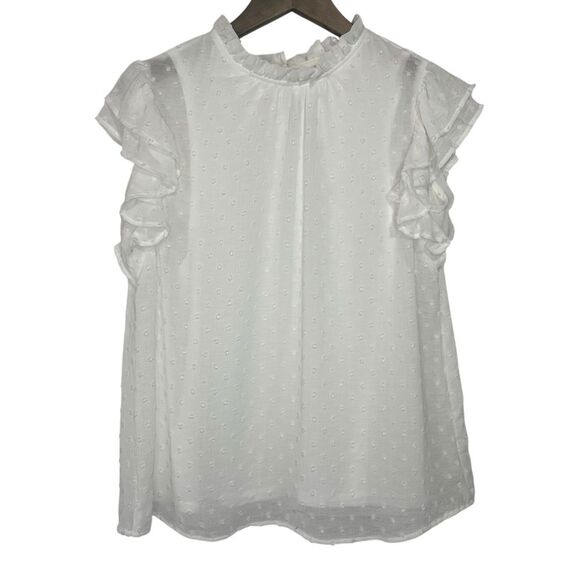 Spense Swiss Dot Blouse Womens Medium White Flutter Sleeve Ruffle Top - Picture 1 of 6